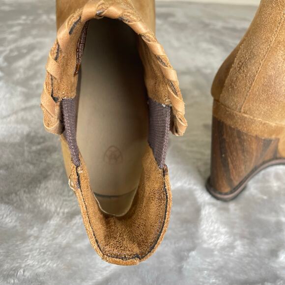 Ariat Womens Booties Sz 9 Belle Brown Suede Wedge Chunky Platform Boho Western - Picture 7 of 9